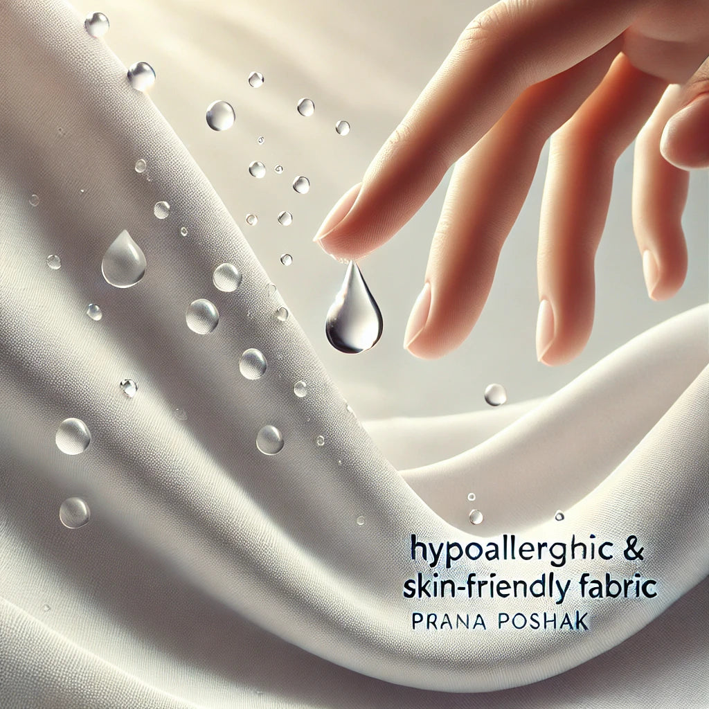 Close-up of Prana Poshak's hypoallergenic fabric, ideal for sensitive skin, ensuring no irritation