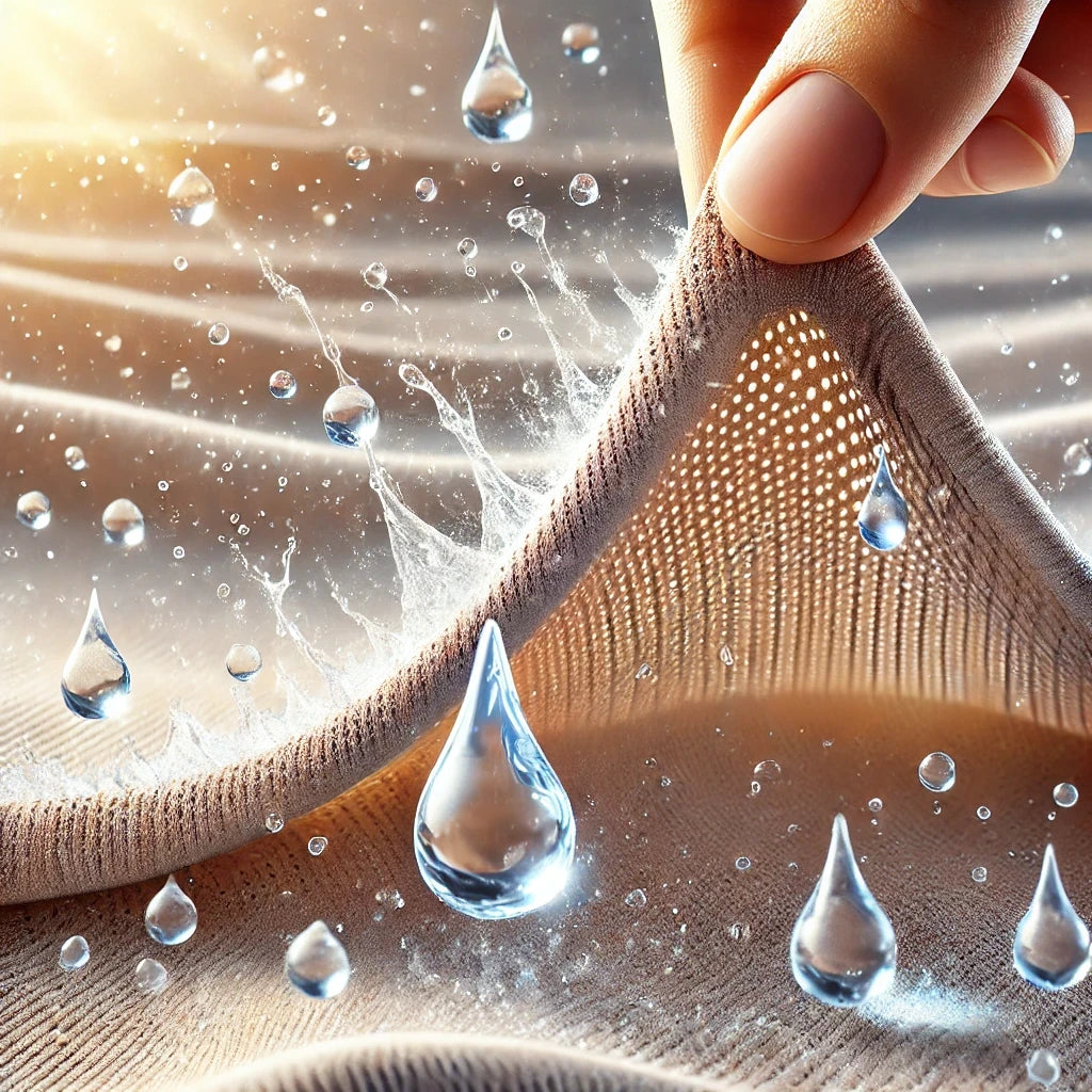 Graphic depicting Prana Poshak's fabric drawing moisture away, keeping you dry all night