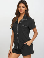 Short Sleeve Bamboo Shorts Set -Black